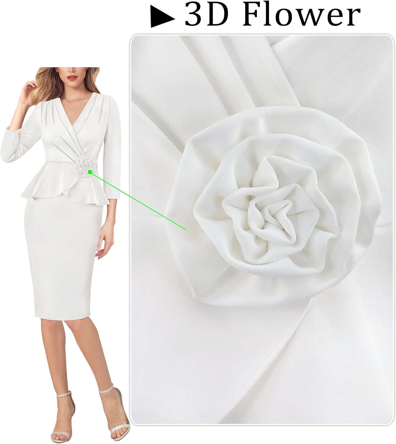 VFSHOW Womens 2024 Business Church Vintage Work Office Faux Wrap V Neck Slim Bodycon Pencil Dress