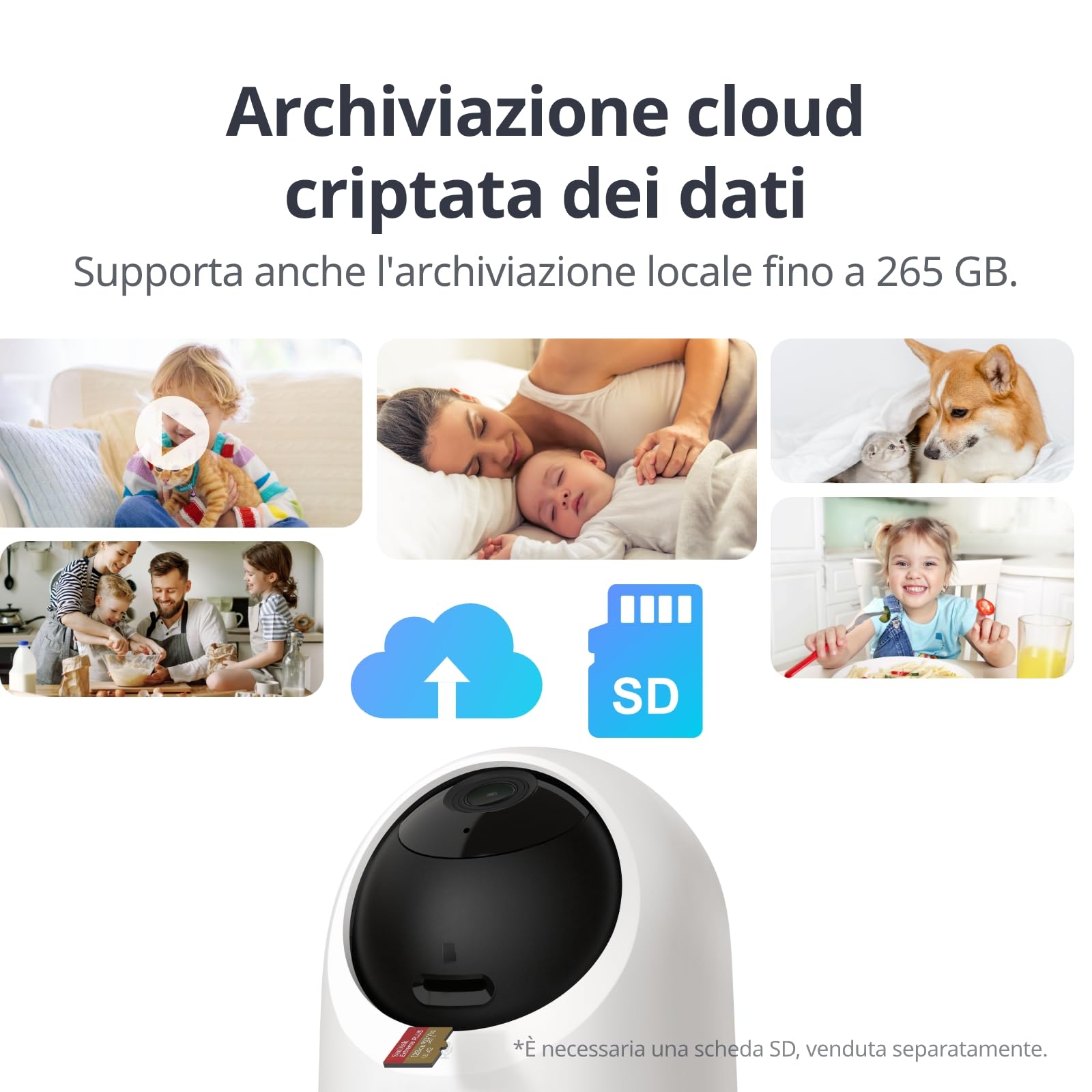 SwitchBot 2K Telecamera di sorveglianza interna, Telecamera Wi-Fi per sorveglianza interna con copertura del campo visivo a 360°/115°, Riconoscimento delle persone, Rilevamento del movimento, Audio