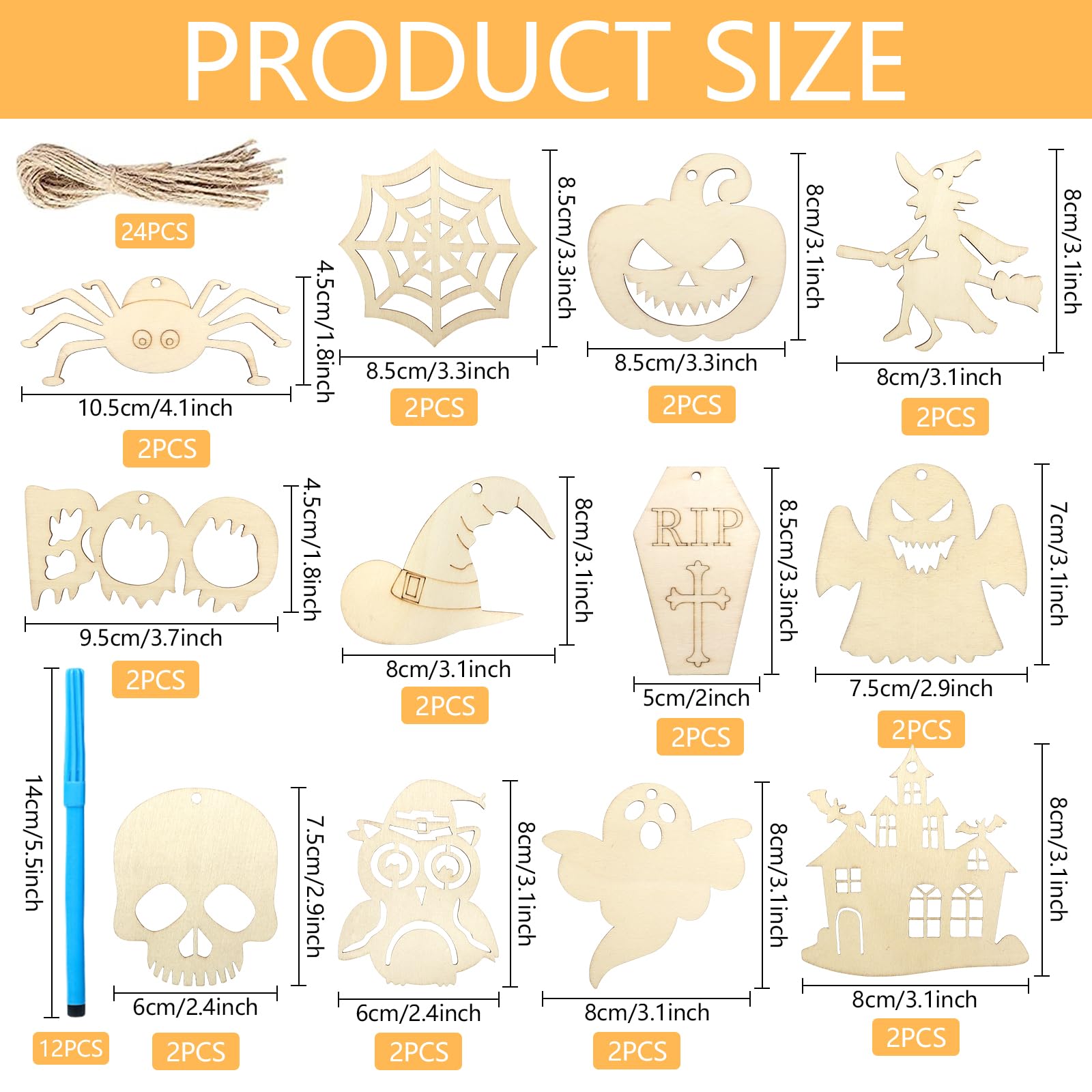 Homelyxe Halloween Bastelset - 60 Teile Holzanhänger Zum Bemalen Für Kinder