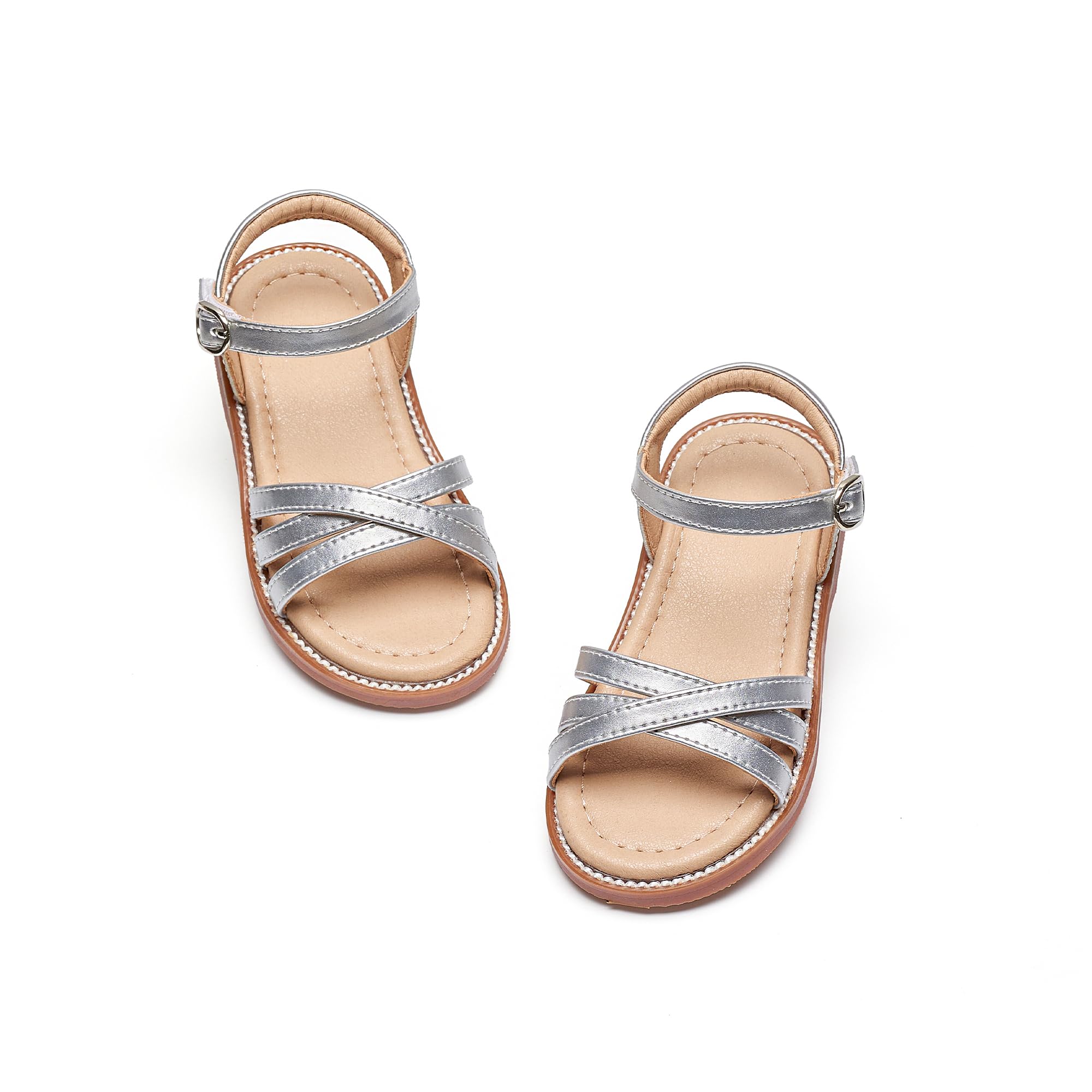 Flaryzone Toddler Girls Sandals Open Toe Flat Flower Girl Dress Shoes