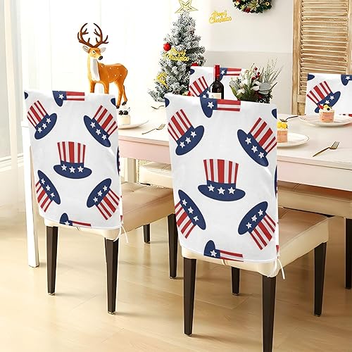 Miniatura 4 de 4th Of July Independence Day Red and Blue Top Hat Decorative Birthday Seat Cover for Classroom Chair for Bedroom Washable Cover for Chairs Dining