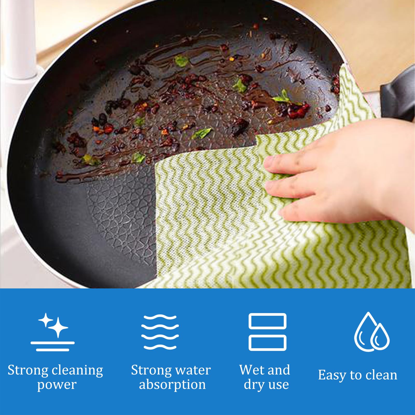 Paños y paños de limpieza reutilizables, toallitas de cocina absorbentes de secado rápido, 50 hojas