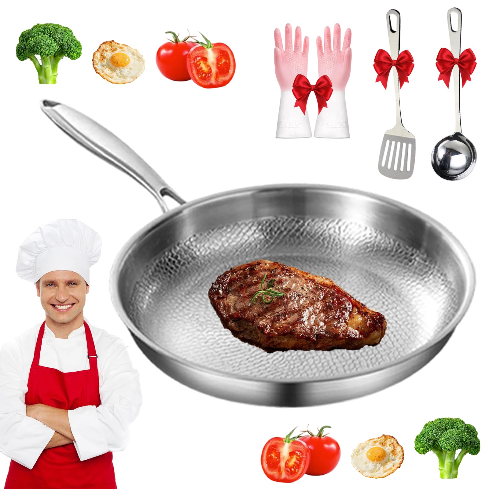 Titanium Pan, Upgraded 100% Pure Titanium Pan with Lid, Titaniums Hammered Pan Pro Non-Stick Without Coating, Ultra Durable and Scratch Resistant, Easy to Clean for Every Cooktop (28 Cm Without Lid)
