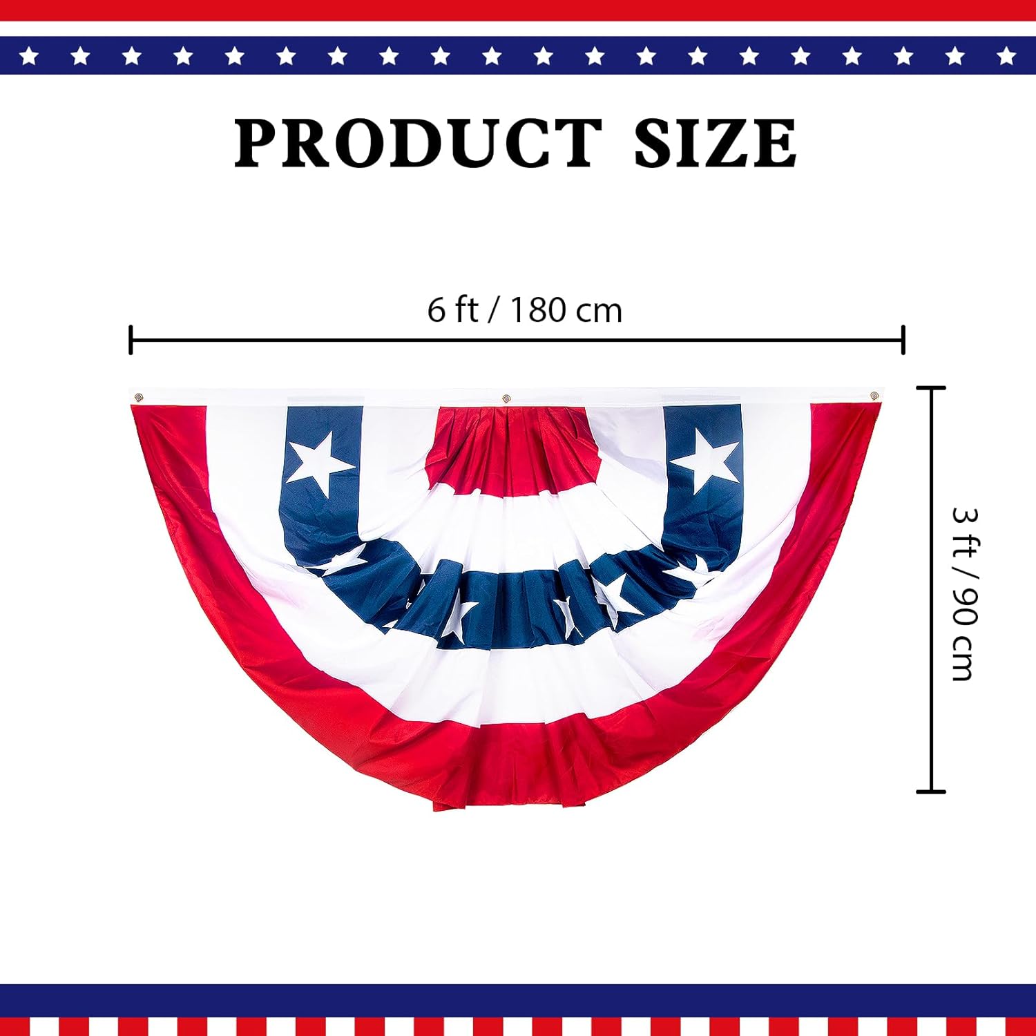 3x6Ft American Bunting Flags Outdoor, Patriotic Bunting for 4th of July Decorations, Memorial Day Patriotic Decorations, USA Pleated Fan Flag for Outdoor Indoor Use (Set of 3)