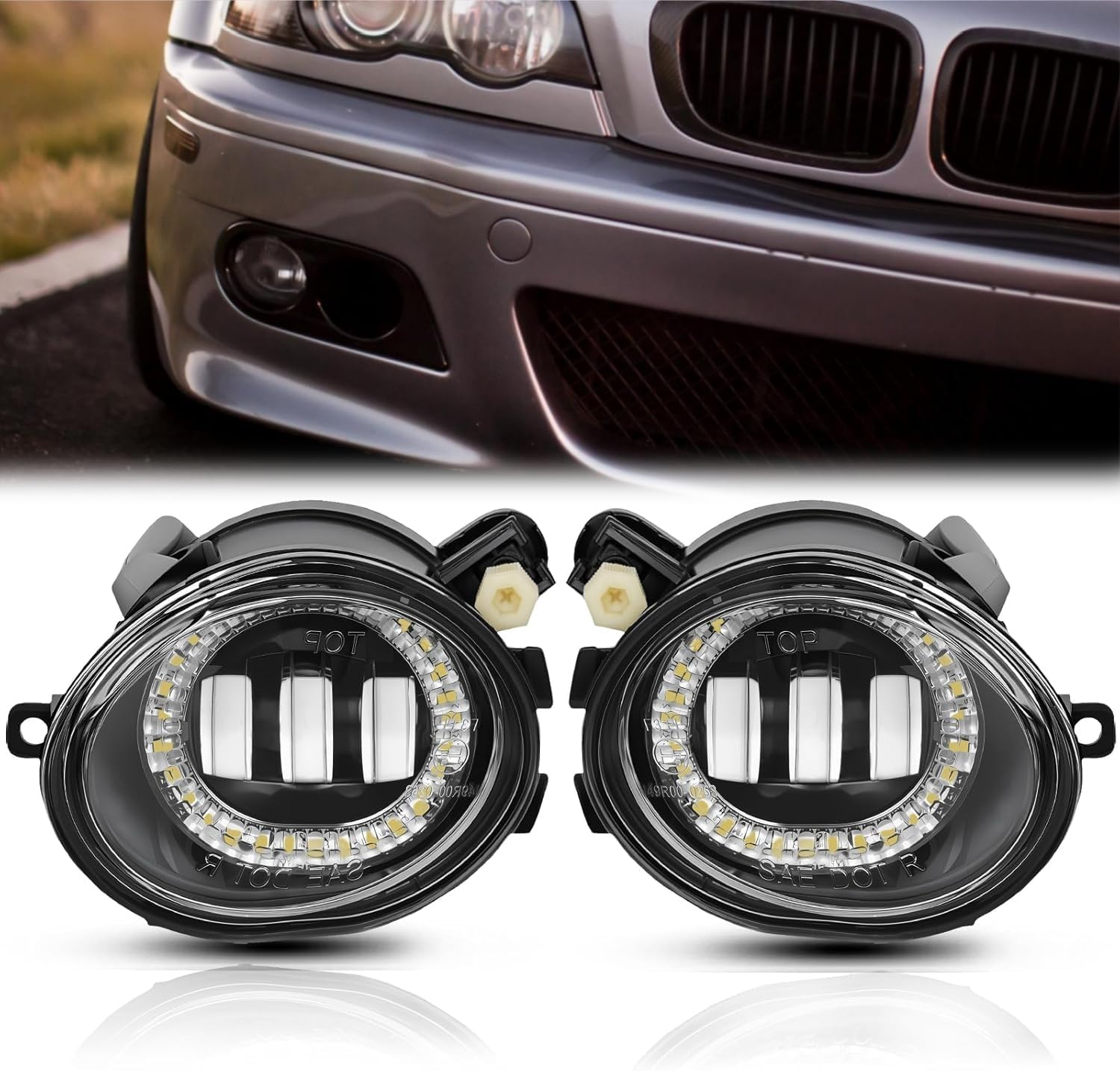 Fog Lights Lamps for 2000-2006 BMW (E46 M3 E39 M5) / 3 Series (320i 323i 325i 325xi 330i 330xi Sedan w/Sport Package, 325i 325xi Wagon w/Sport Package) Premium Assembly, 1 Pair (Clear Lens)