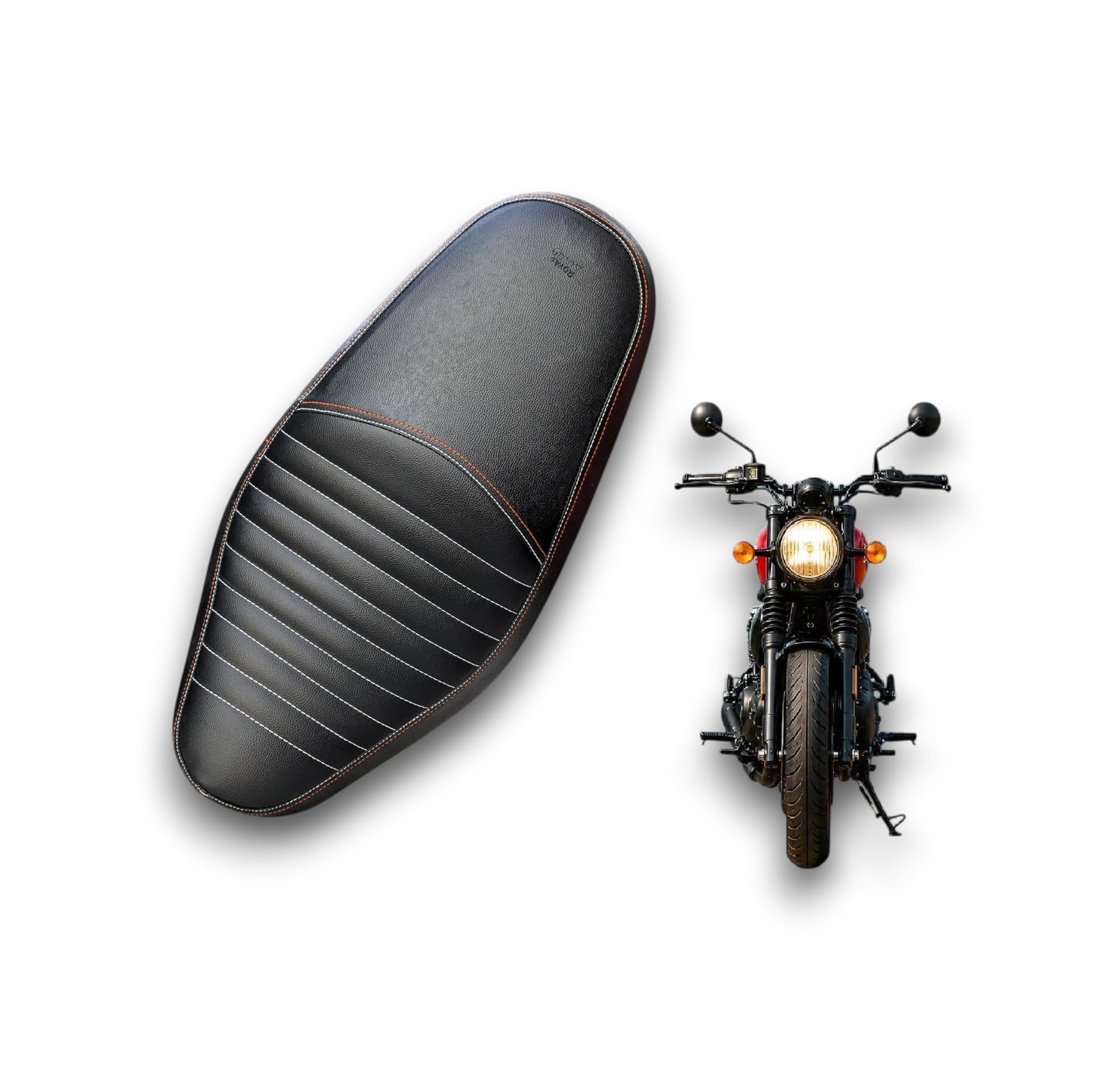 Hunter 350 Soft Touch Rubber Foam Single,PU Leather,Ready to FIT Rope PROVIDED,Orange White Dual Colour atitch,Scratch Resistant.Bike Seat Cover-image-48