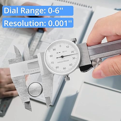 Miniatura 17 de Utoolmart Calibre Vernier profesional, calibre Vernier de esfera de precisión de 0.001 in, calibre Vernier de 5.906 in, color plateado con estuche