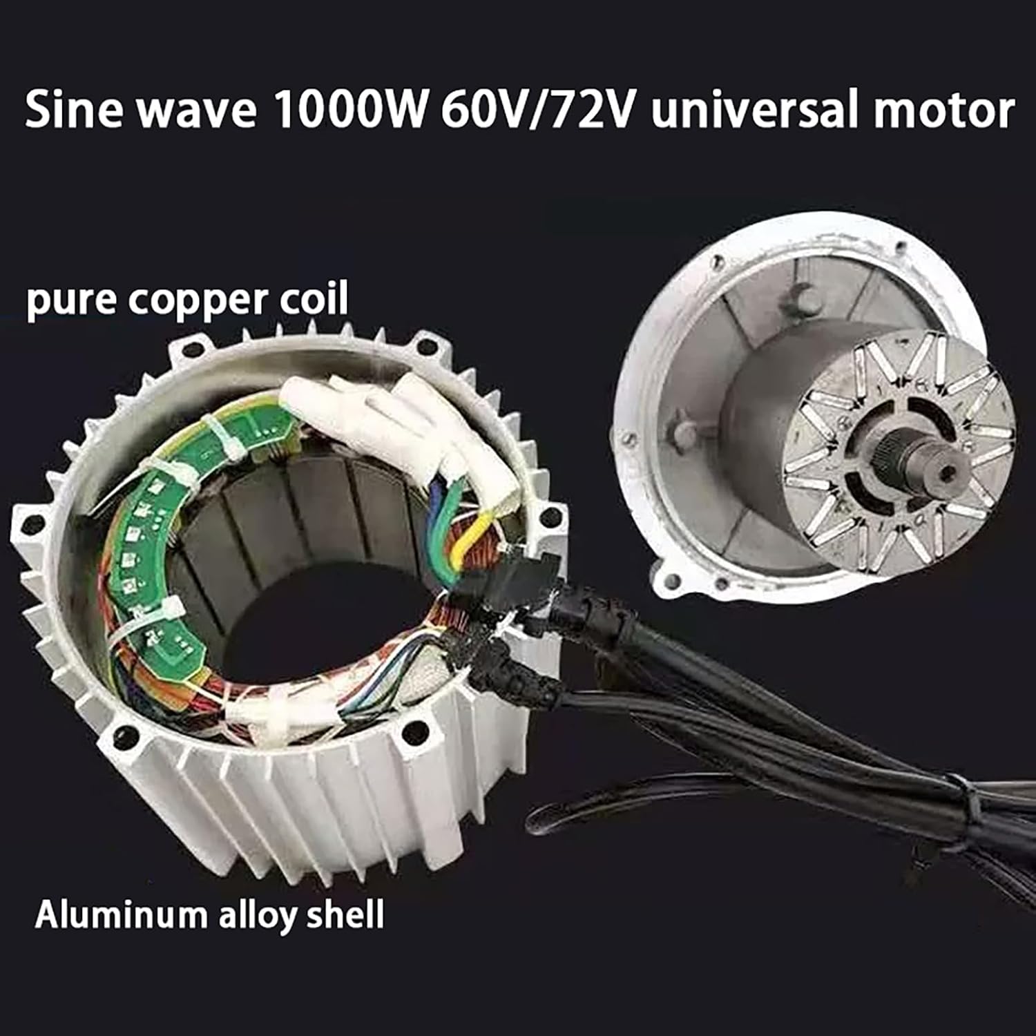 1000W Electric Tricycle Rickshaw Motor Kit 60V / 72V Electric Tricycle Sine Wave Motor, 5-Hole 16-Tooth Shaft Motor, Sine Wave Controller, for DIY Electric Tricycle, Go-Kart