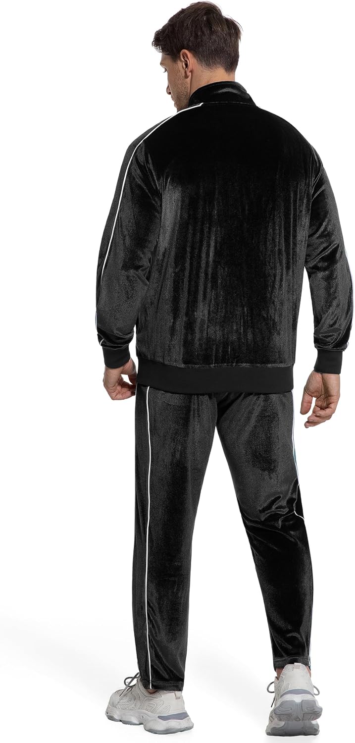 Mens Velour Tracksuit 2 Piece Set Jogging Suit Full Zip Sweatsuit Outfit with Track Suit Jacket and Pants