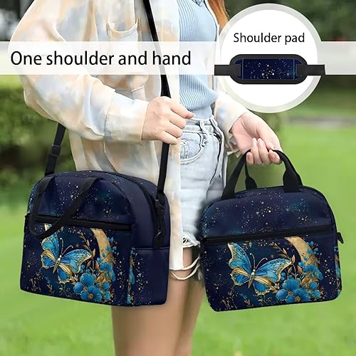 Vista 17 de doginthehole Bolsa de almuerzo portátil de teñido anudado azul, bolsa de almuerzo, organizador reutilizable, hielera para adultos, al aire libre