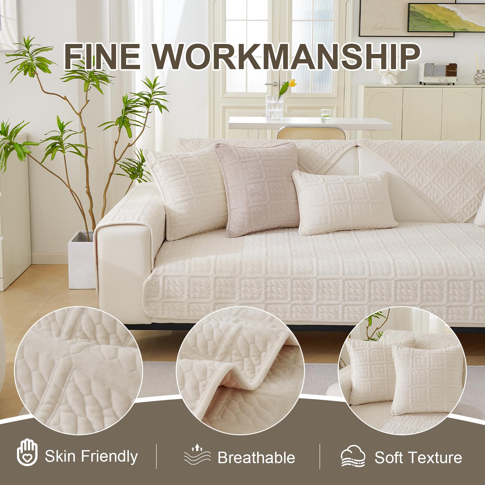 SHANNA Thick Rabbit Plush Sofa Cover 1 2 3 Seater, New Universal Non-Slip Corner Sofa Cover L Shape Super Soft Faux Fur Sofa Slipcovers for Living Room(Light Grey, 70 * 70cm Armrest or Backrest) — view 142