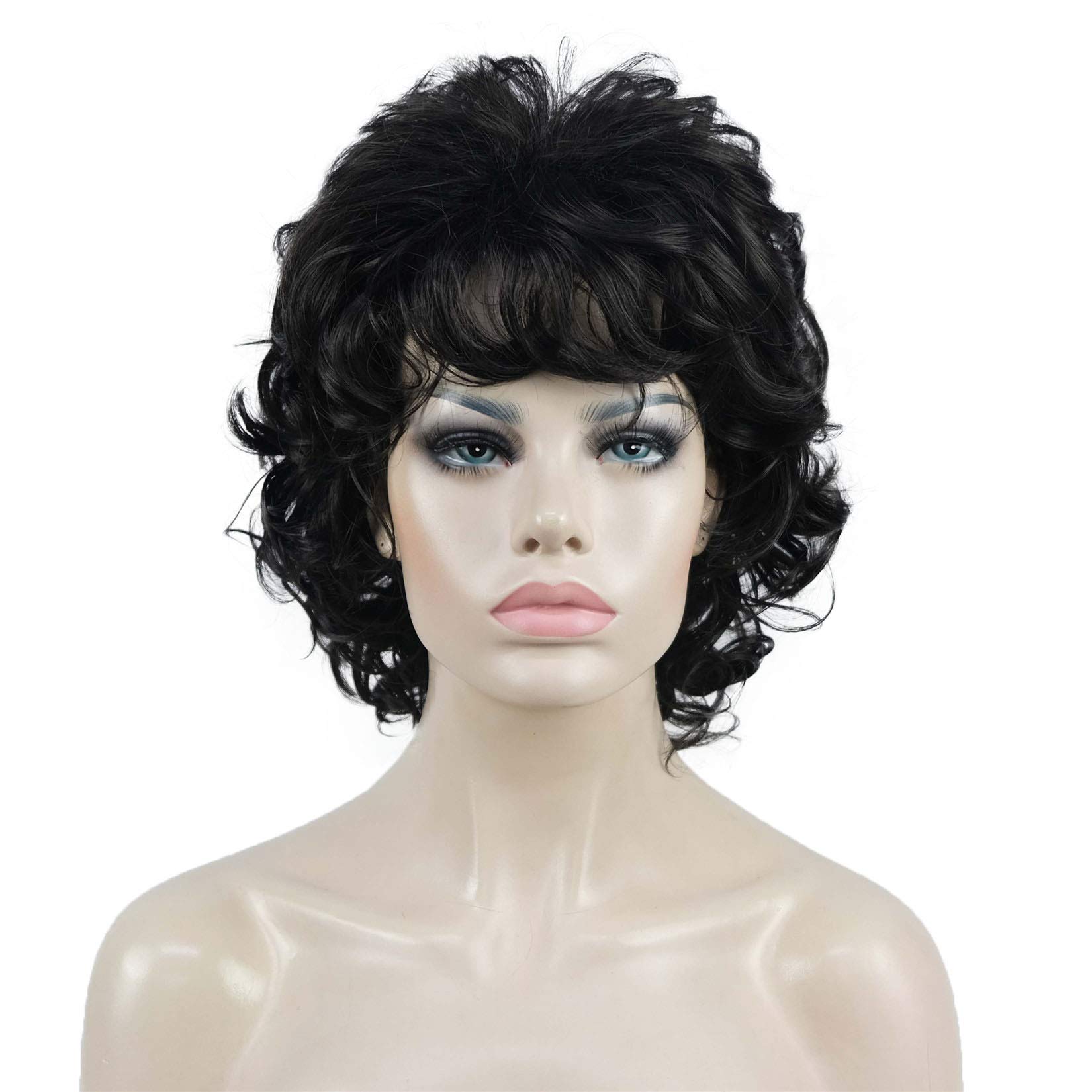 Aimole Women Short Curly Wigs Heat Resistant Full Capless Wig Synthetic Hair (2 Natural Black)