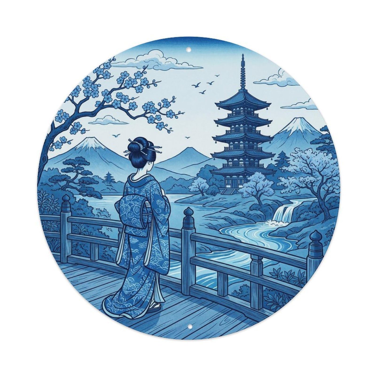 Yrnq 8X8inch Vintage Style Japanese Kimono Lady Back Scenic Viewing Heritage Scene Metal Tin Sign