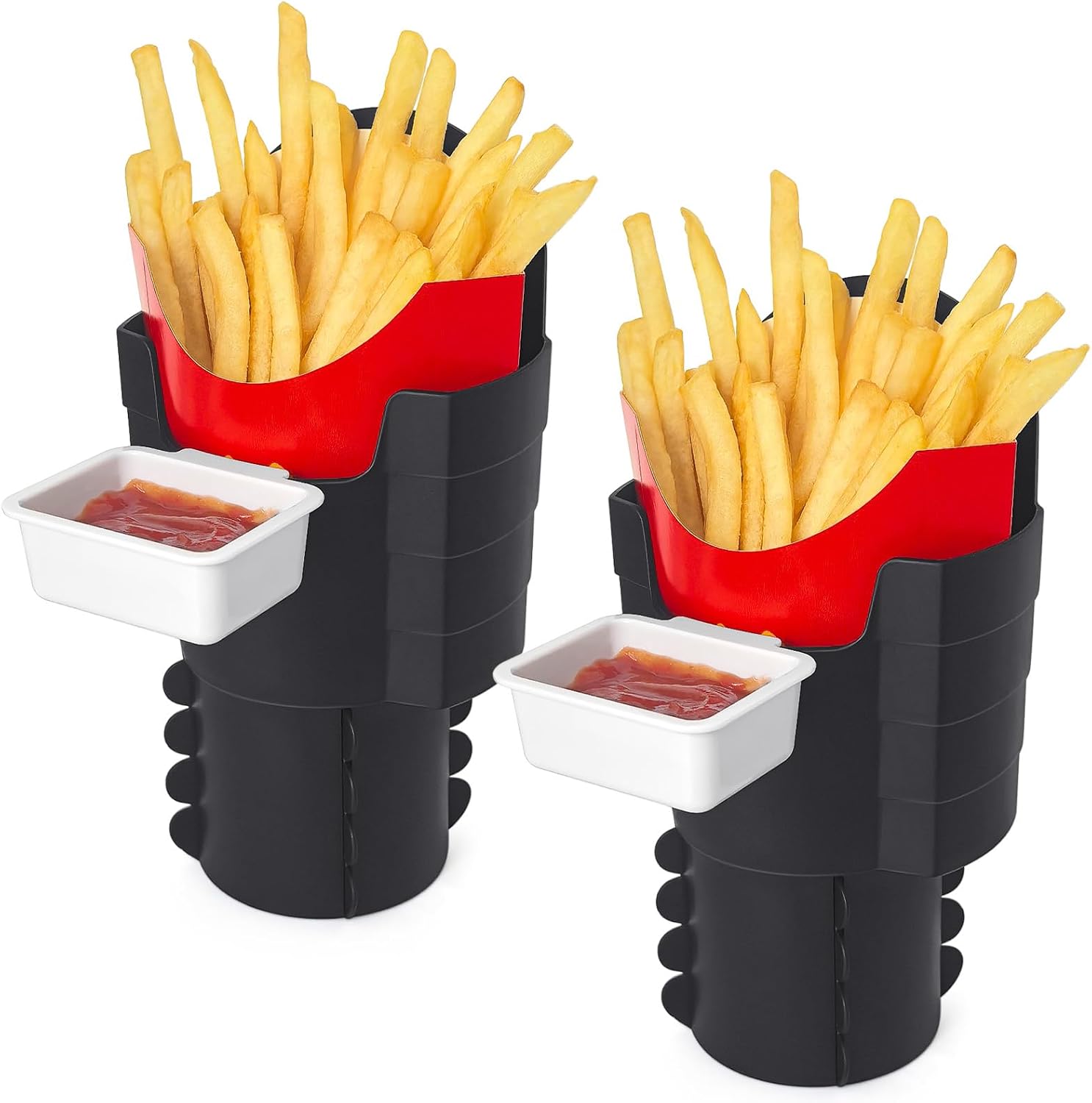 2Pack French Fry Holder for Car, Car Dipping Sauce Holder with Cup, Condiment Car Holder with Cup for Ketchup Caishenye