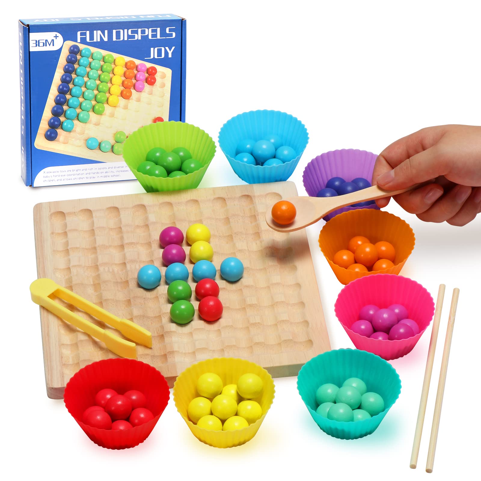 Buy Yoocaa Kids Wooden Rainbow Toys, Wooden Board Beads Game Color Sorting Counting Matching