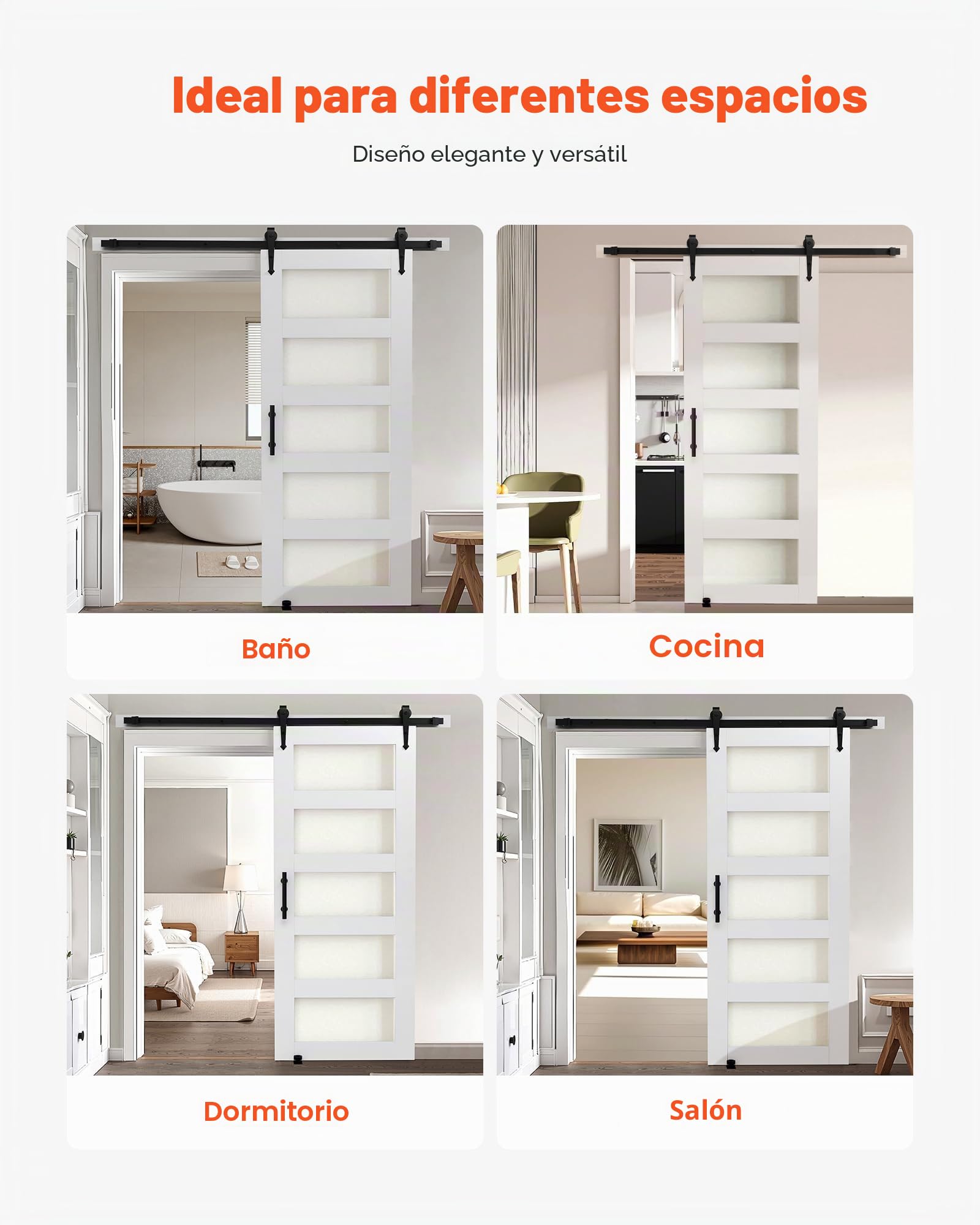VEVOR Puerta Corrediza de Granero, Panel de la Puerta de MDF y Vidrio 813 x 2134 mm con Kit de Herrajes, Superficie de PVC Impermeable y Marco en H, Deslizamiento Suave para Sala de Estar y Baño