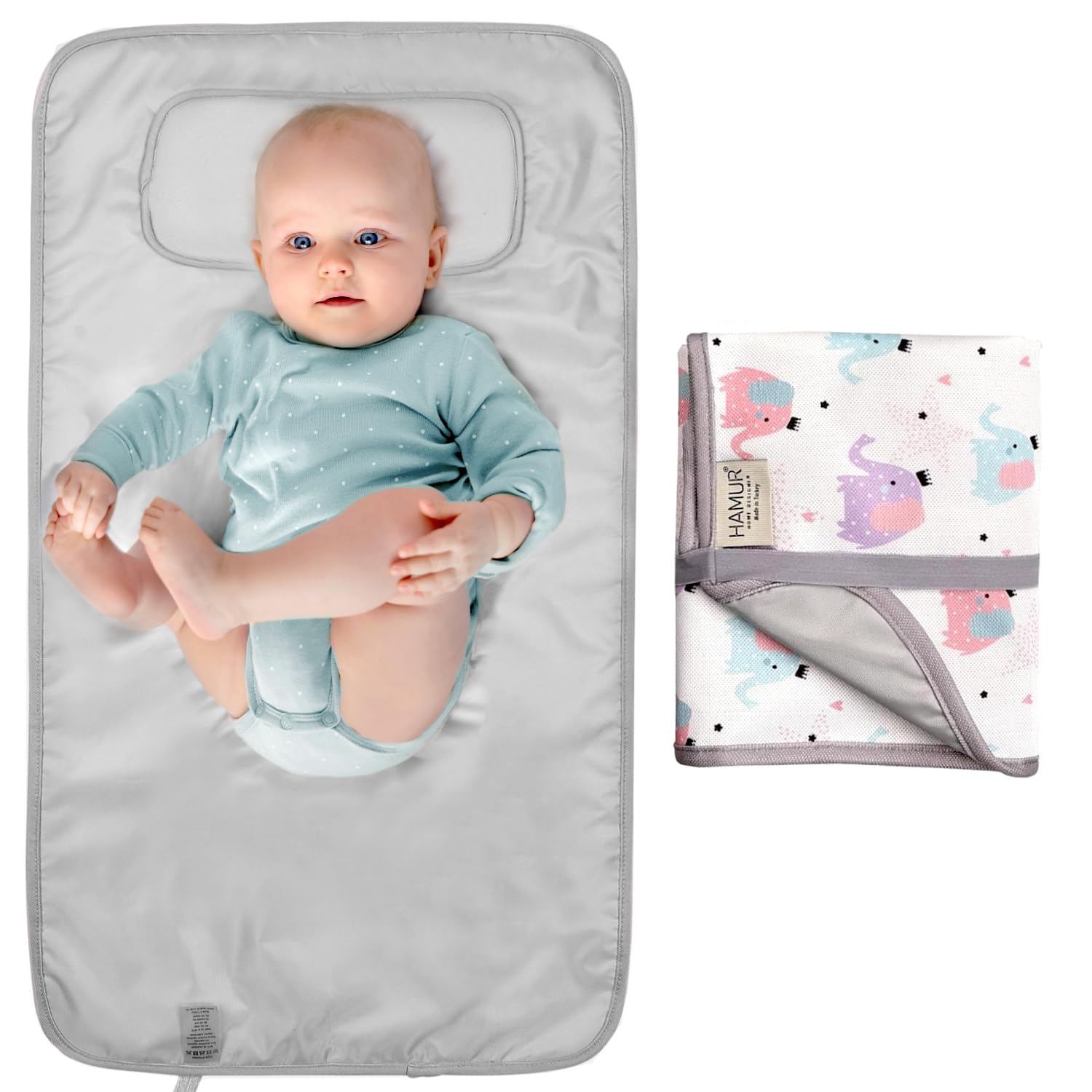 Hamur Home Portable Changing Pad – Waterproof, Washable & Easy Wipe Clean, Foldable Travel Baby Changing Mat for Diaper Bag, Compact & Lightweight,