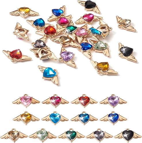 Vista 64 de Cheriswelry 48 dijes redondos de aleación de cristal de aleación de oro plateado de 0.295 in con diamantes de imitación, colgantes pequeños