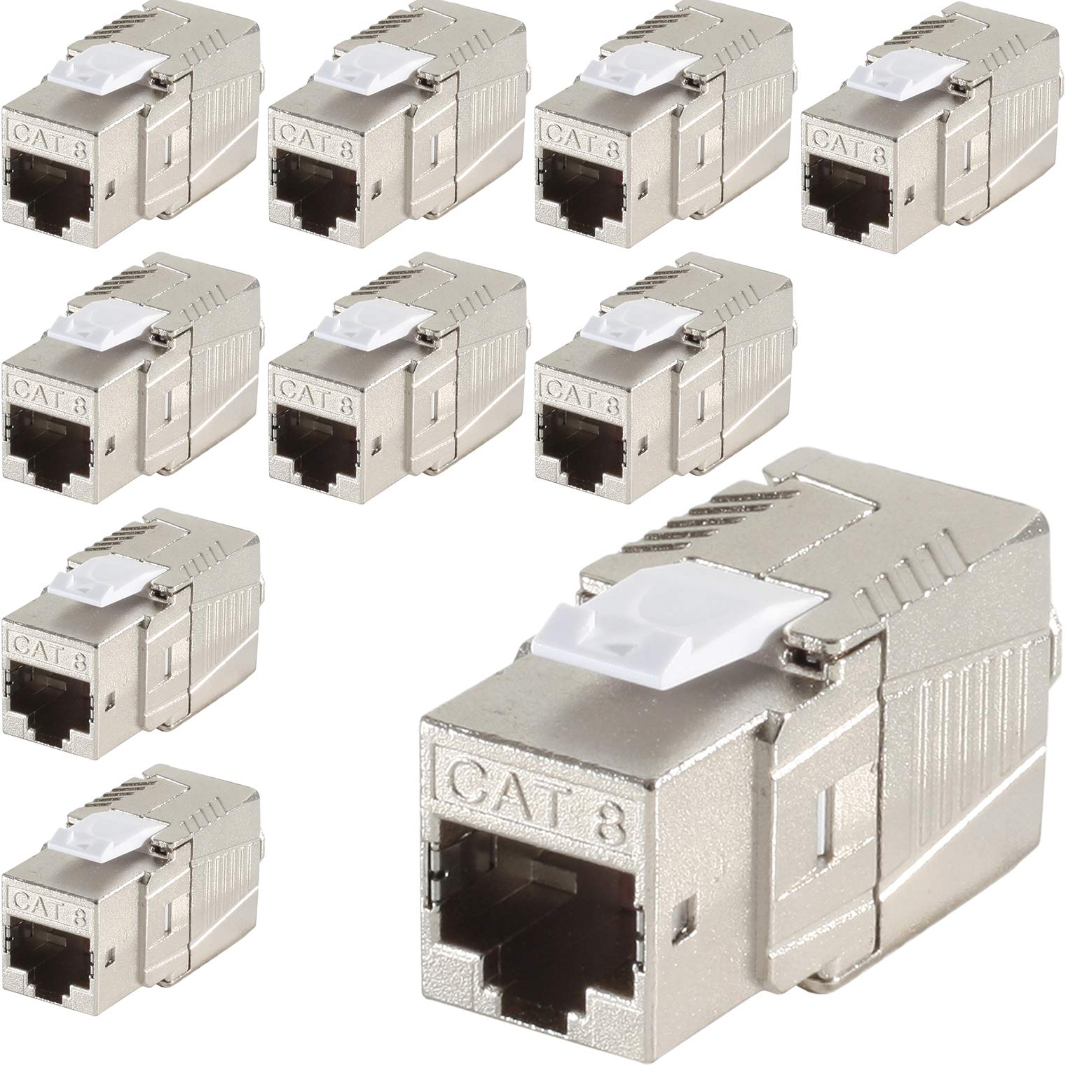1aTTack.de 10 x CAT 8-3 x Keystone RJ45 sans outil CAT8 Key Stone boîtier métallique blindé 40 Gbit s compatible avec Cat5 Cat6 Cat7 10 pièces Cat8 Keystone Cat8 Keystone