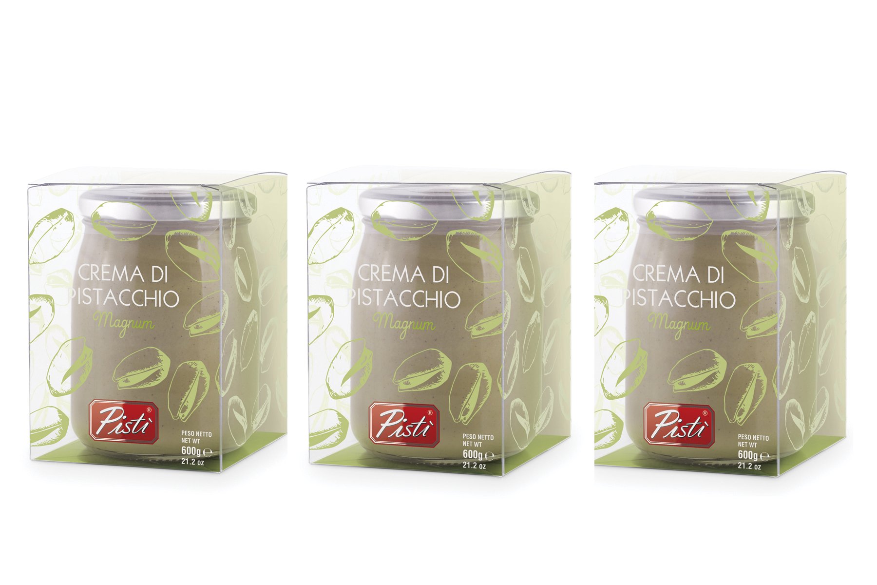 3 Vasi di Crema Spalmabile di Pistacchio preparata con il 45% di pistacchi di Sicilia e olio d'oliva extravergine 3 x 600 g