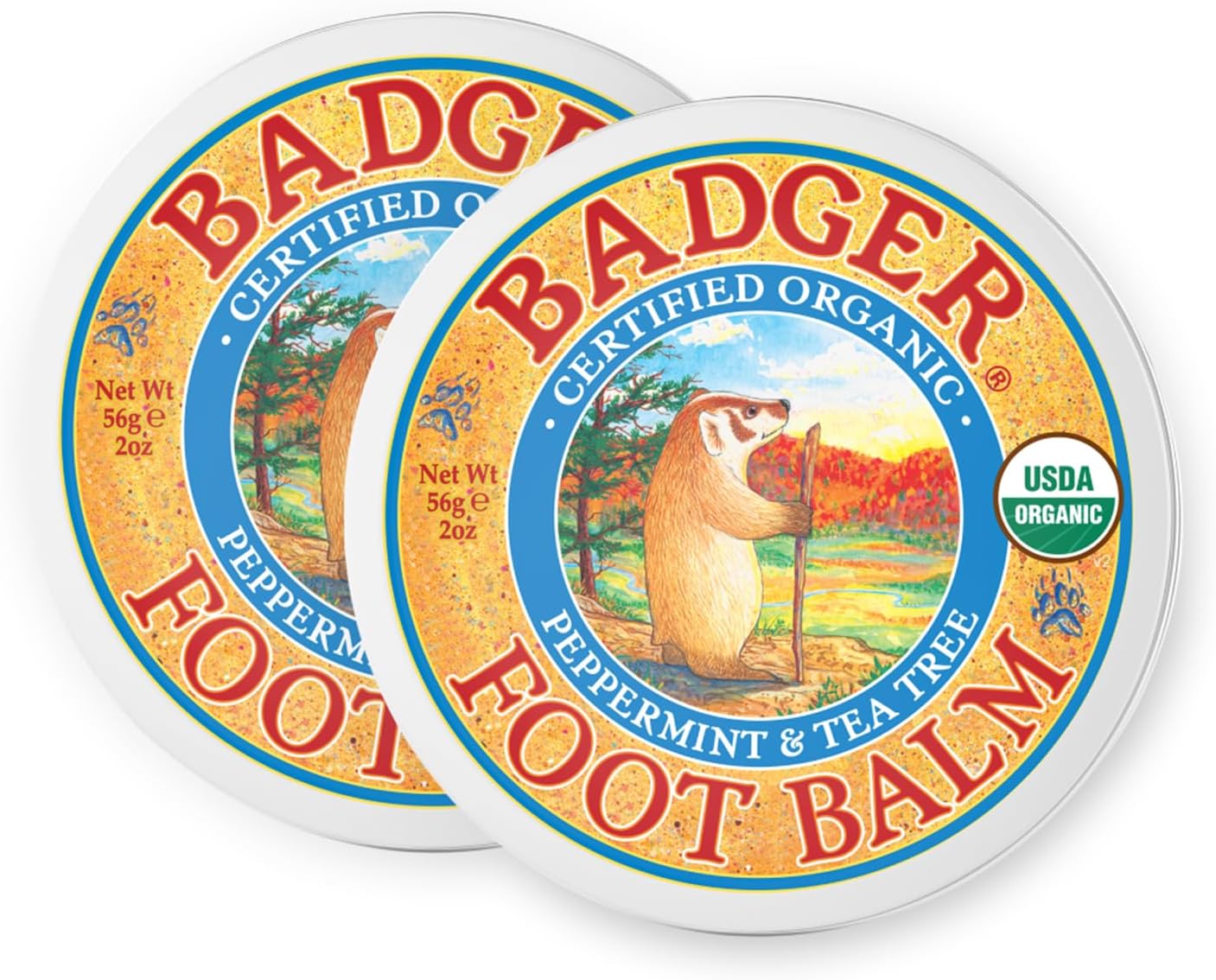 Foot Balm, 100% Organic Foot Cream for Dry Cracked Heels and Feet, Fast Acting Foot Care for Women & Men, All-Natural Cracked Heel Treatment, 2 oz Tin, 2-Pack