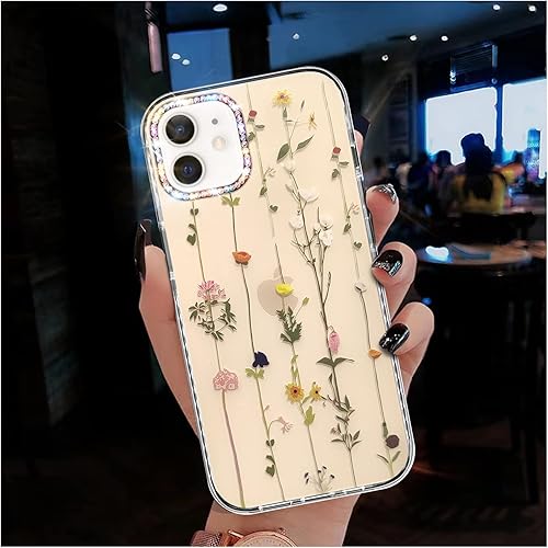 Miniatura 1 de Walaivgne Funda de diseño a prueba de golpes para iPhone 12 y iPhone 12 Pro con lente brillante, bonita funda transparente con diseño de vides de