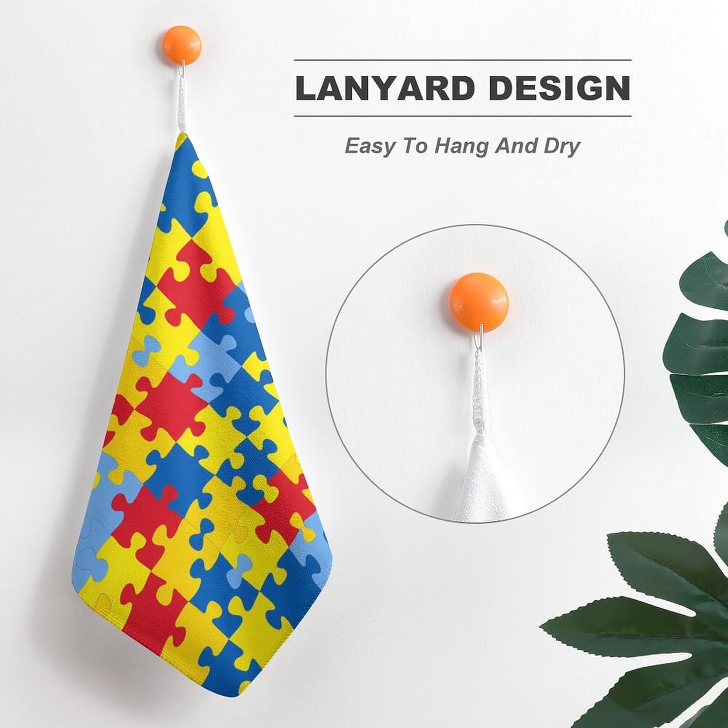 Color Autism Awareness Puzzle Hand Towels for Bathroom Kitchen Towels Small Towel Handkerchiefs with Hanging Loop 4PCS
