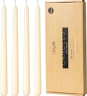 Viyffo Taper Candles 10 Inch – 4 Pack Ivory, Dripless, Unscented, Smokeless – 8 Hour Burn – Tall Candlesticks for Wedding, Dinner, Holiday, Party, Home Decor