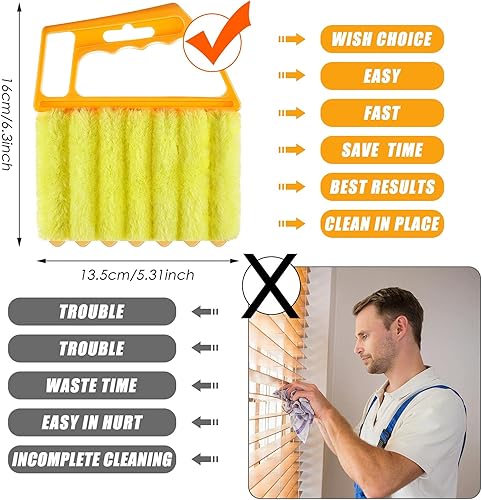 Miniatura 6 de Herramienta limpiadora de polvo de 3 piezas, herramienta limpiadora de polvo de 7 dedos para ventana veneciana, mini cepillo limpiador lavable,