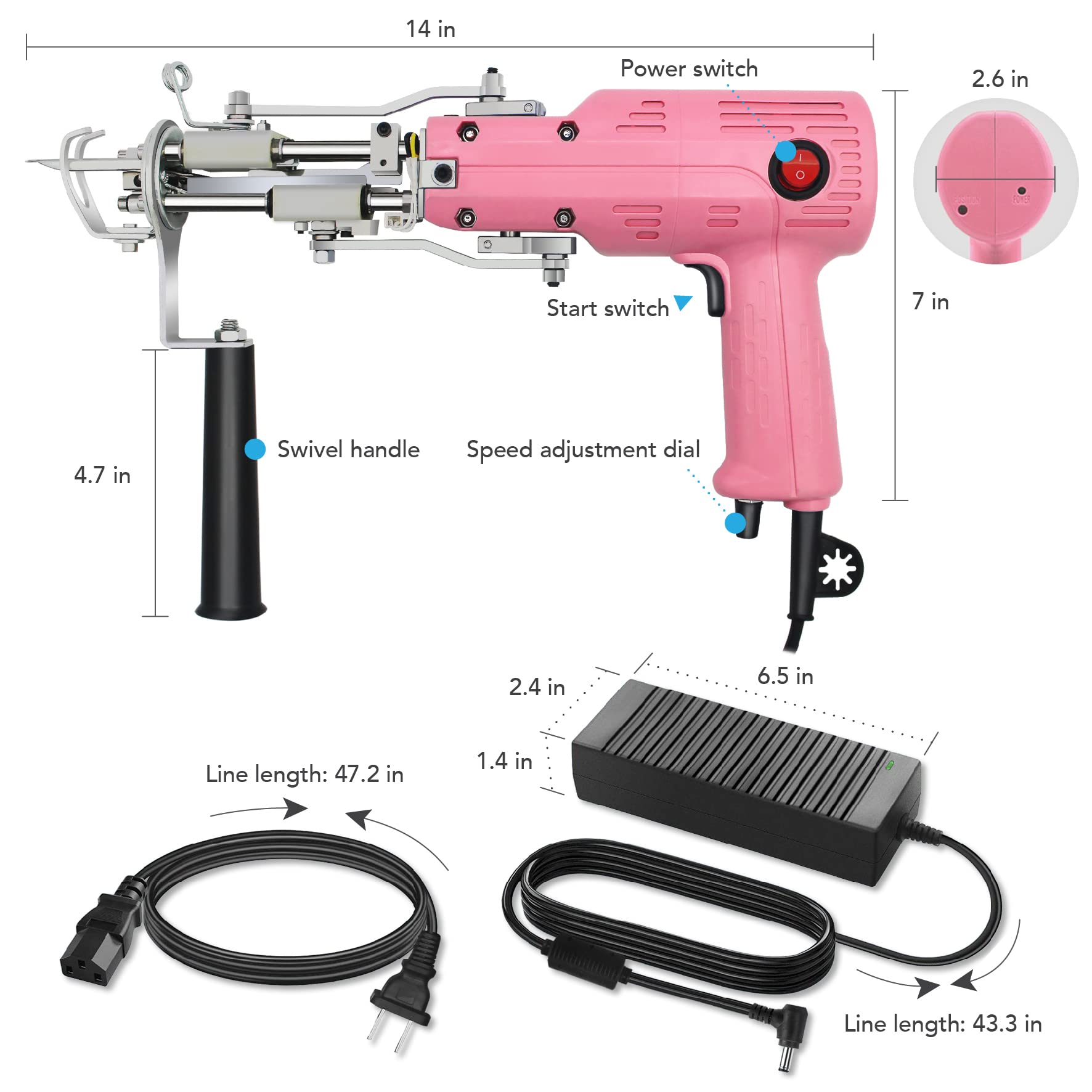 Tufting Gun 2 in 1 Cut Pile Loop Pile Rug Gun Machine Starter Kit Rug Tufting Kit Electric Tufting Gun Carpet Weaving Flocking Machine, 100-240V (Flamingo Pink)