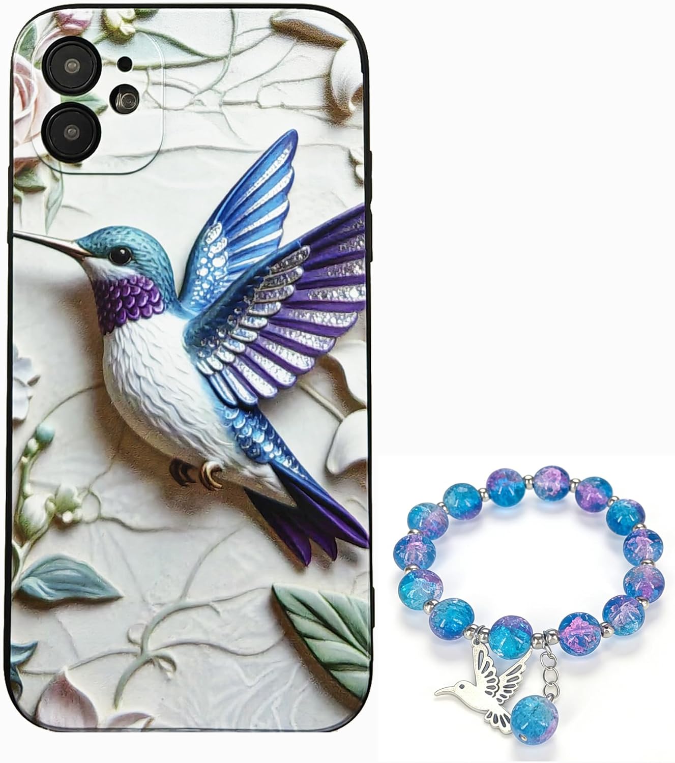 Hummingbird Gifts iPhone 11 Case 6.1 Inch-Shockproof Soft Silicone-Hummingbird Gifts for Women with Hummingbirds Bracelet
