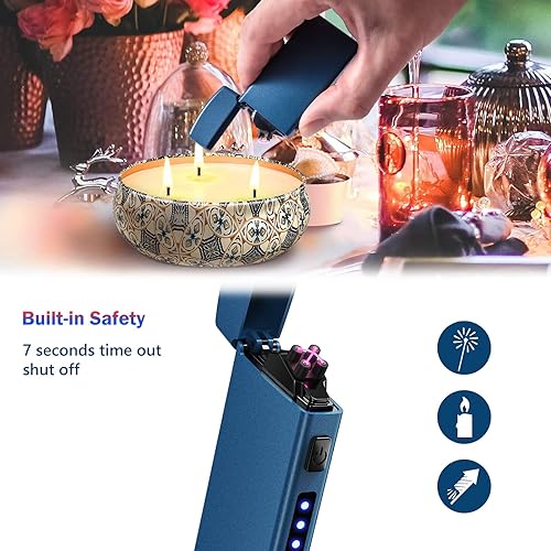 Miniatura 5 de JOBON Encendedor eléctrico recargable por USB, encendedor de plasma, resistente al viento, encendedor de metal sin llama con indicador de batería