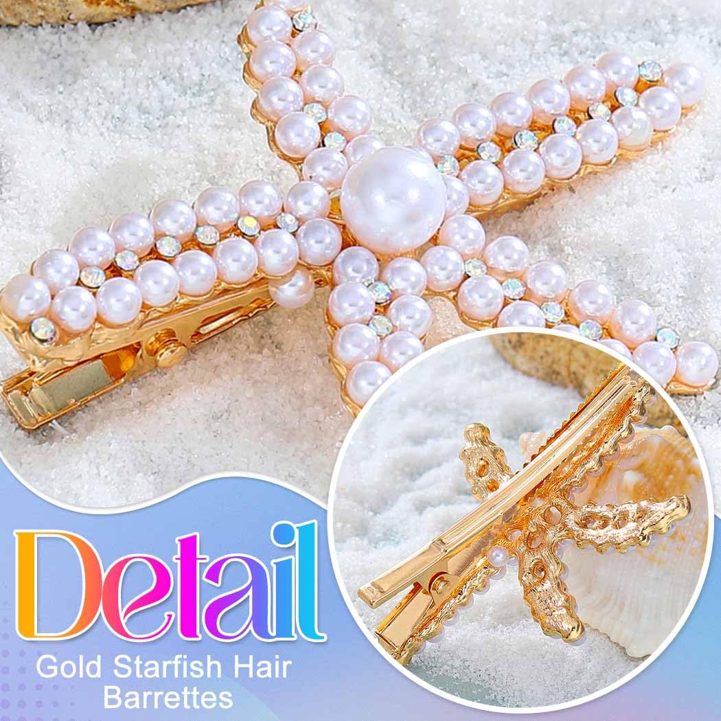 Unicra Starfish Hair Clips Gold Seashell Hair Clip Beach Mermaid Hair Accessories for Women and Girls Pack of 3 (Gold) - Image 5