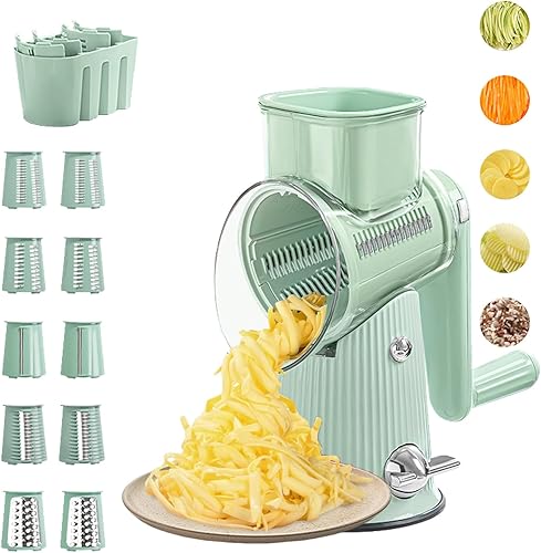 5 en 1 Rallador de queso rotativo Rebanador de verduras, acero inoxidable, verde