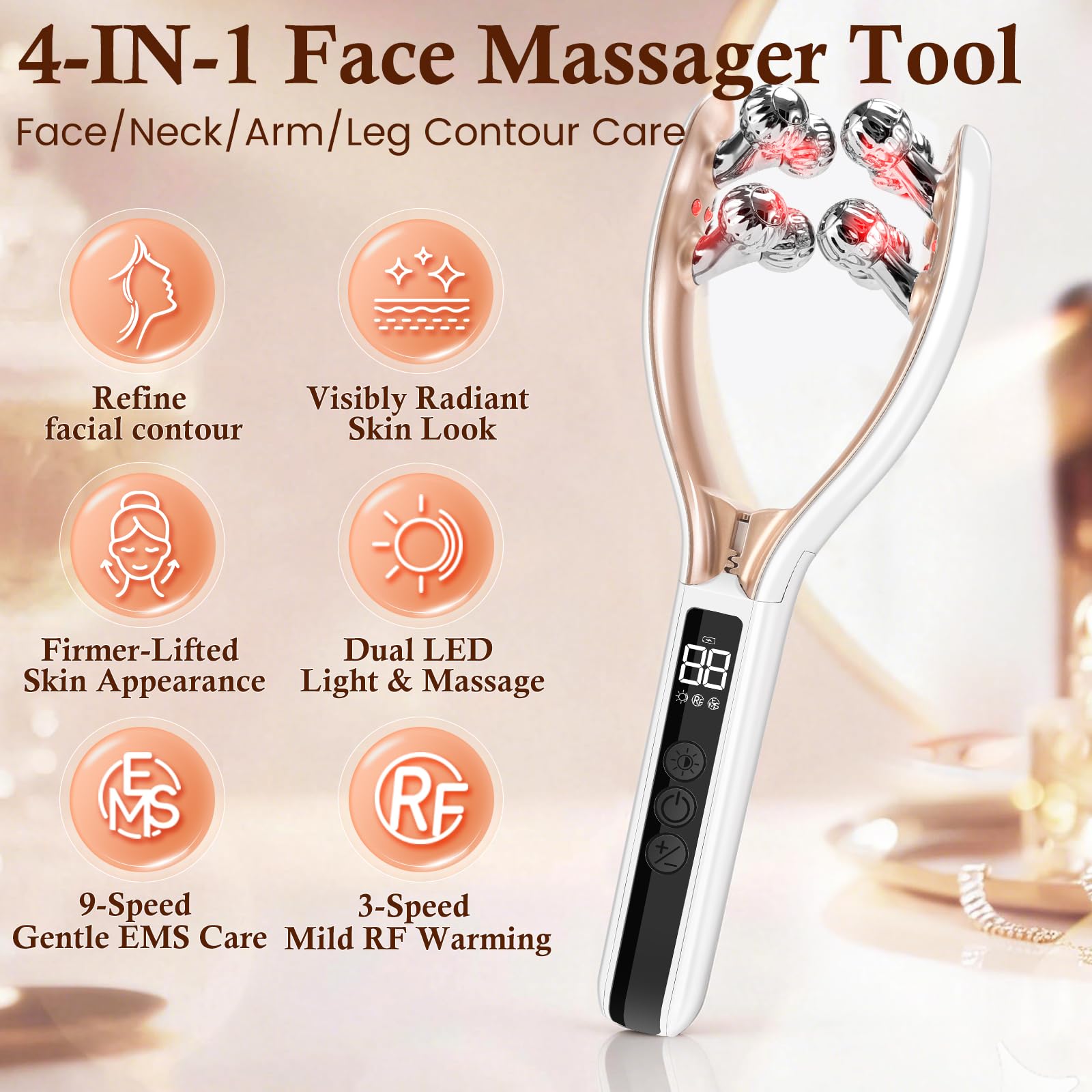 Masseur facial pour le visage et le cou, rouleau électrique pour le visage pour les rides et le levage du drainage lymphatique, réducteur de double menton, outil de massage du visage avec
