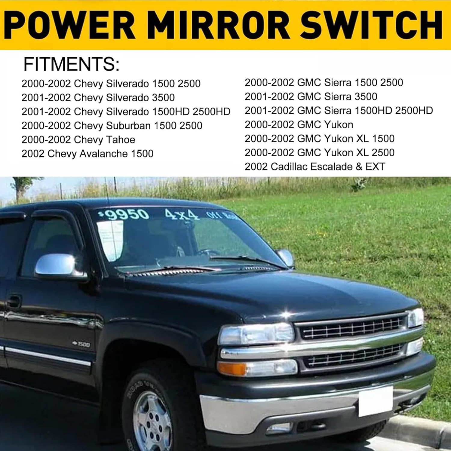 901-124 Power Mirror Control Switch Front Driver Side Compatible with Chevy Avalanche Silverado Suburban Sierra 1500 2500 3500 HD Tahoe Yukon 2000-2002 Replaces# 15045085 19259975