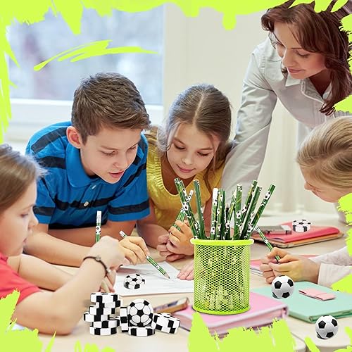 Miniatura 7 de Juego de 36 lápices de fútbol y borradores, instrumentos de escritura deportiva, divertidos lápices de madera para niños, recuerdos de fiesta para
