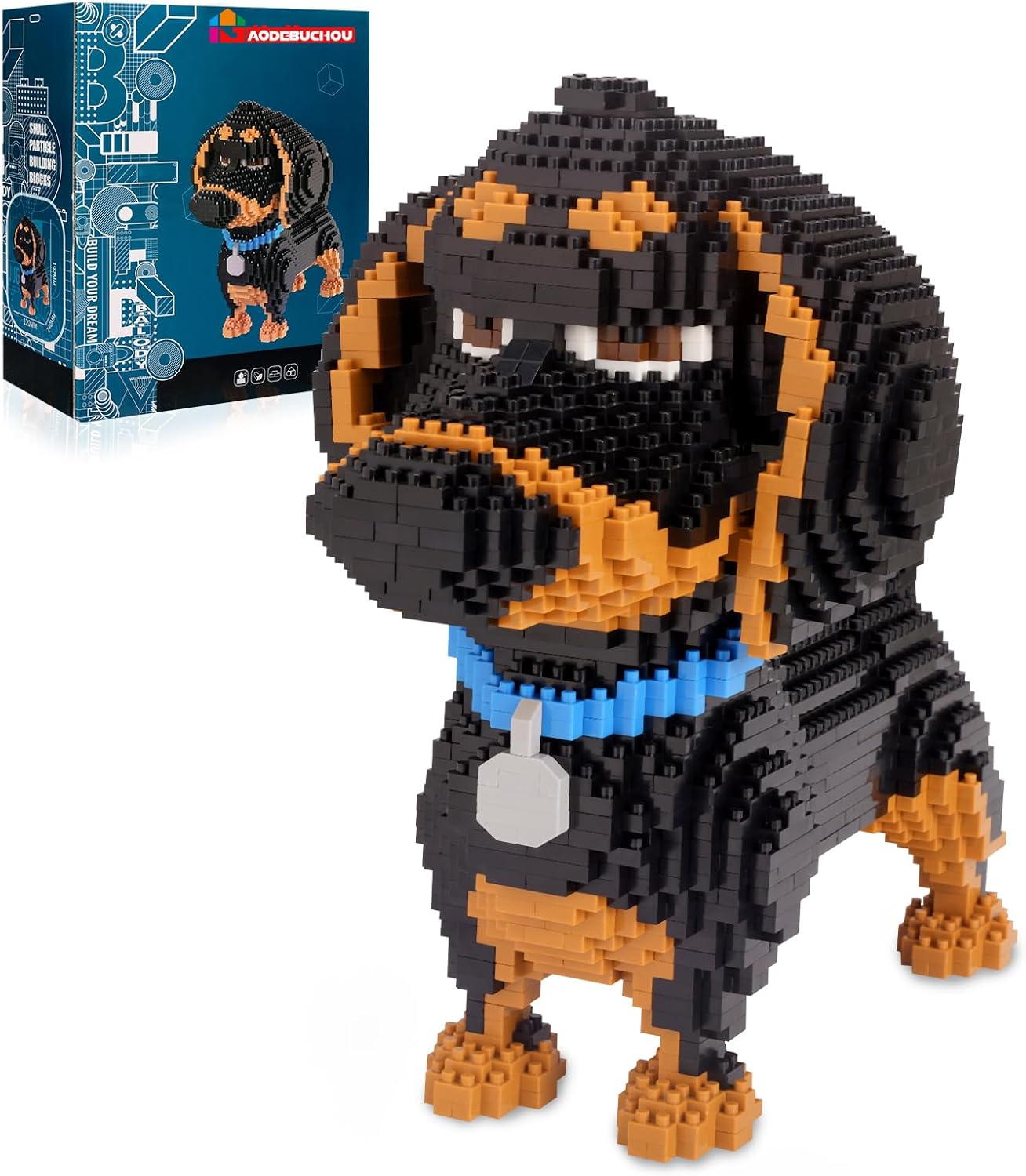 Dachshund Dog 3D Micro Puzzle Building Block Sets,2100 PCS Animals Toys Compatible with Mini Lego Sets for Boys 8-14,STEM Birthday Gift for Adults Girls Boys Age 8-12+(Challenging)
