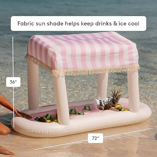 Miniatura 2 de FUNBOY Estación de bebida gigante flotante a rayas de cabaña rosa, pantalla de tela extraíble con flecos, perfecta para fiestas, decoraciones