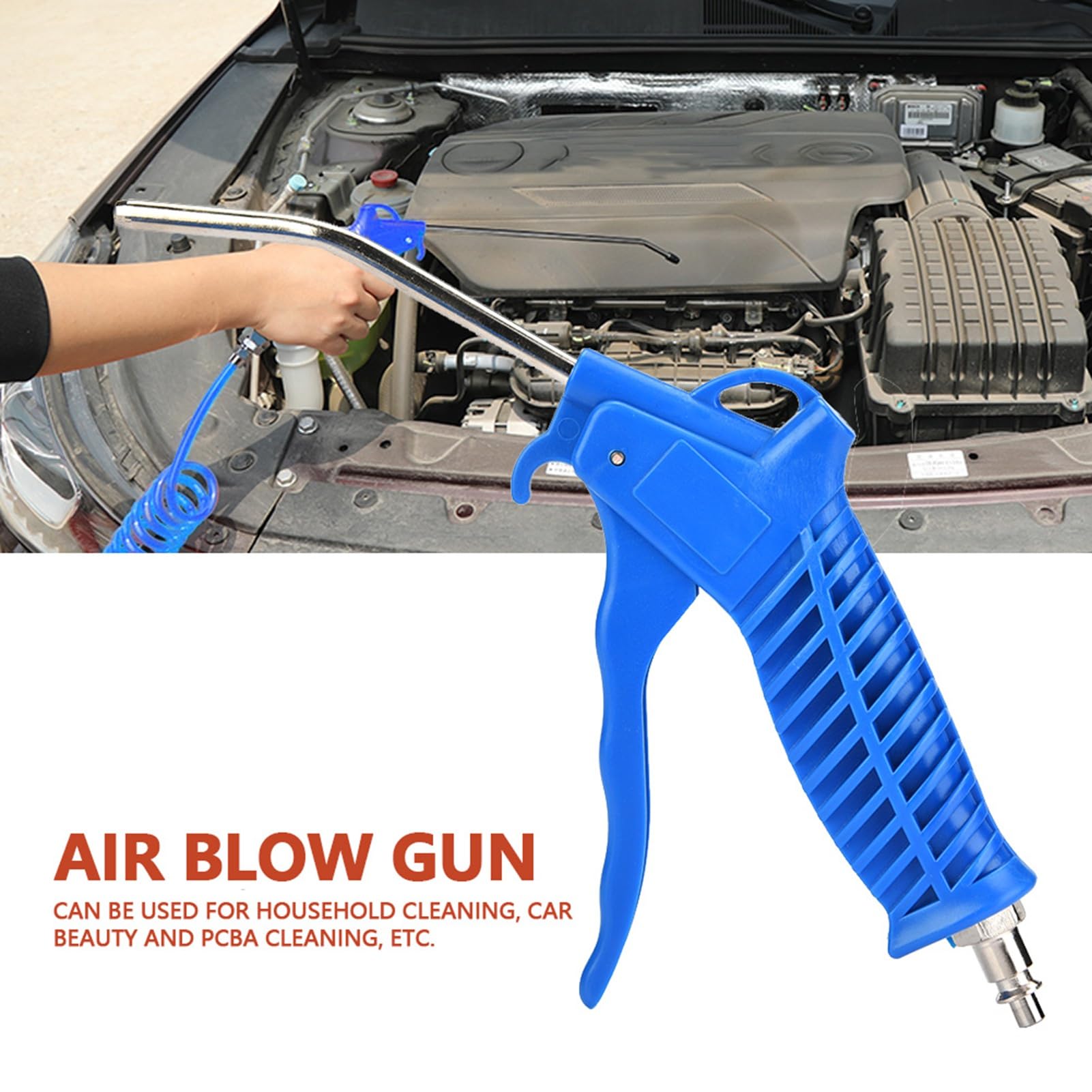 Pneumatic Air Duster Blow Gun Set – High-Performance Wind Blower With 5M PU Hose, EU Connector, Blue – For Machinery Cleaning, Car Detailing, And PCBA