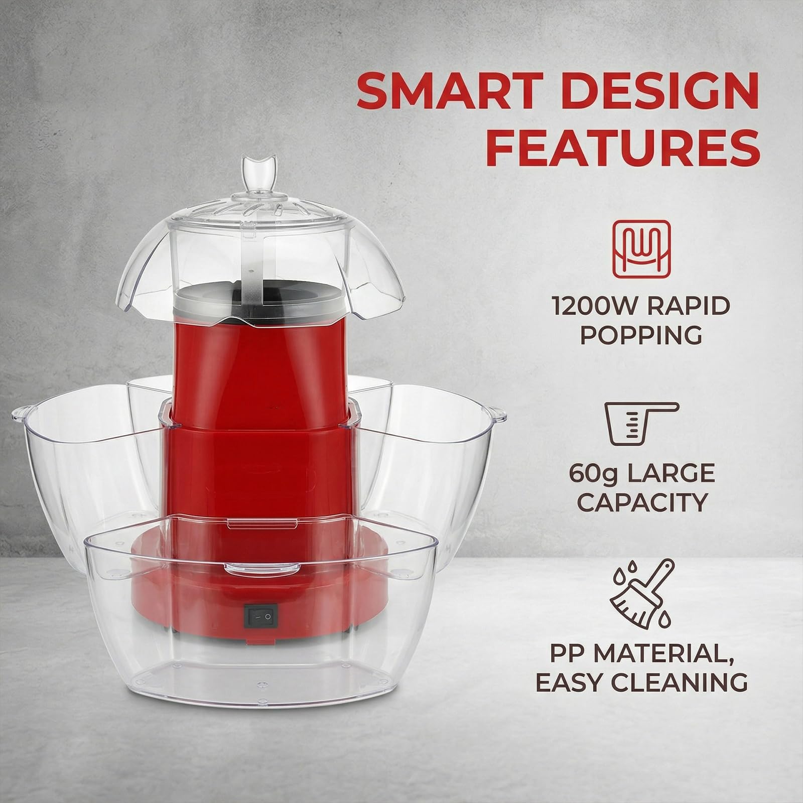 Popcorn maker elettrico da 1200W, con ciotola rimovibile e misurino | Macchina per Popcorn ad Aria Calda Senza Olio, Macchina Veloce per Snack Fatti in Casa per Serate Cinema in Famiglia
