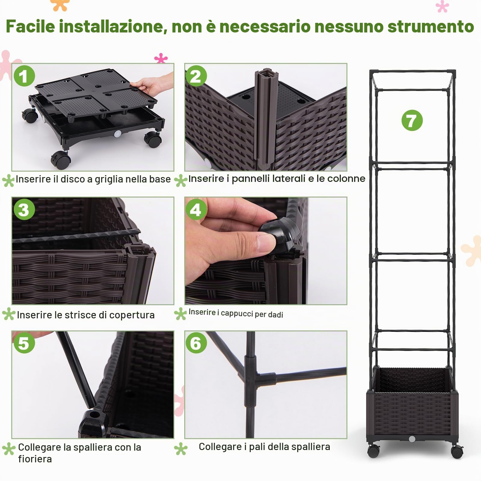 HOMASIS Fioriera con Traliccio per Piante Rampicanti da Esterno, Quadrato Orto Verticale con Sistema di Auto-irrigazione e Altezza Regolabile, Vaso Fiori Rialzato, 170 x 40 x 32 cm