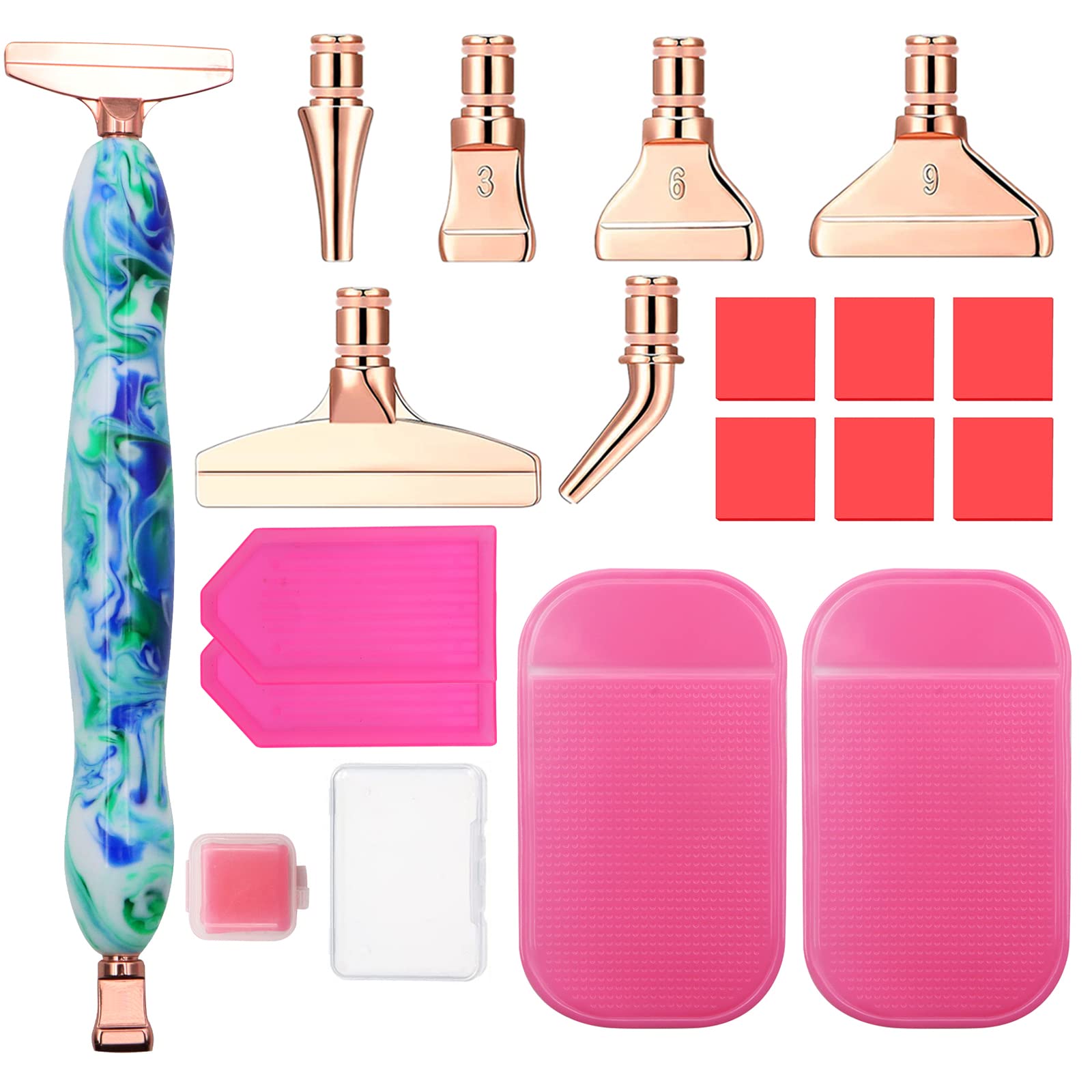 ZYNERY 18 PCS Diamond Painting Pens Kit, Metal Tips & Resin Drill Pens, Diamond Painting Tools Accessories with Anti-Slip Mat, Tray, Clay - Ideal for DIY Crafts, Diamond Art Lovers & Beginners (Pink)