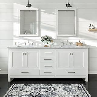 Eviva Aberdeen 84 in. White Double Sink Bath Vanity with Carrara Quartz ...