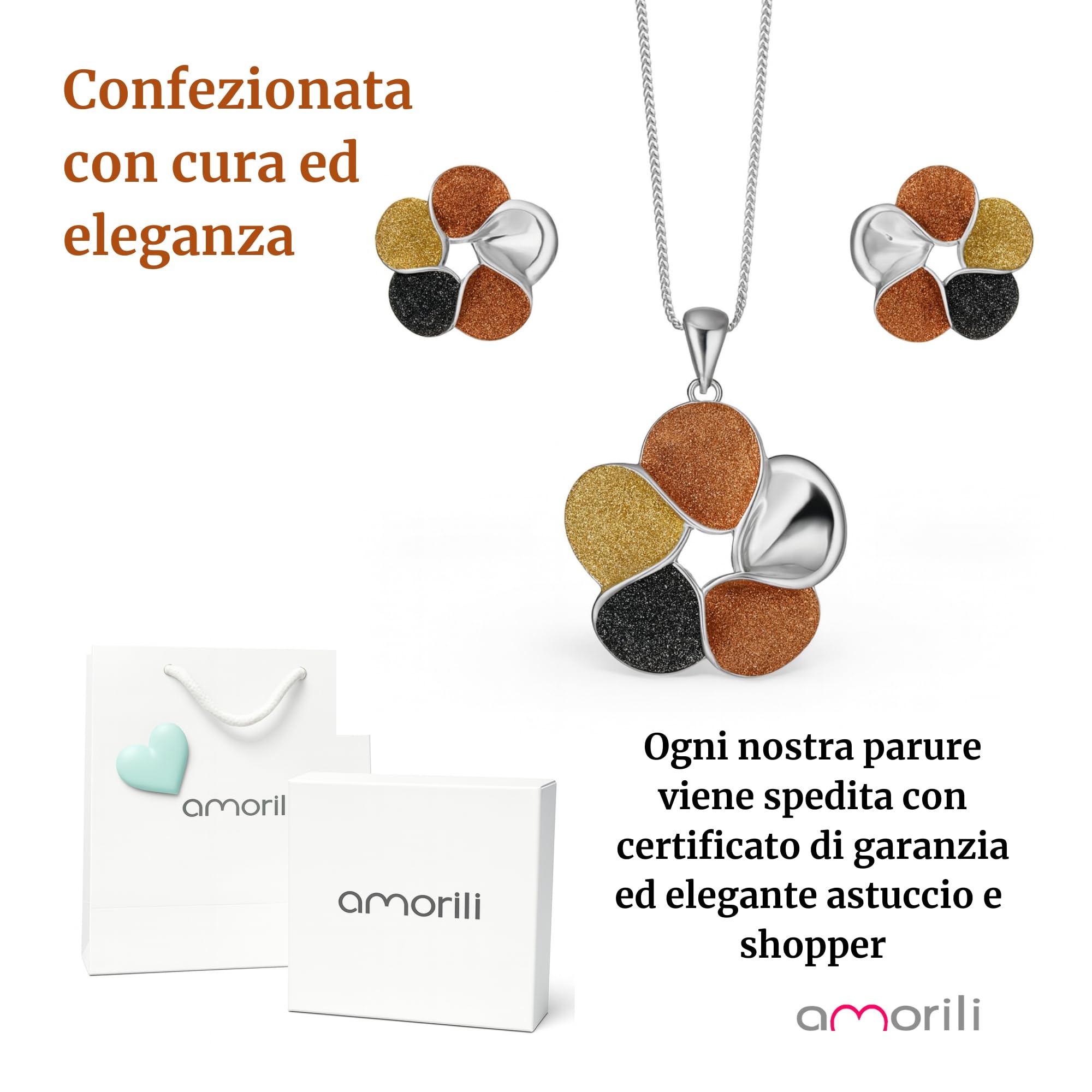 Parure Donna Collana e Orecchini in Bronzo Argentato| Gioielli Eleganti Motivo Fiori | Set Bijoux Regalo Festa Compleanno Matrimonio Cerimonia par0002b