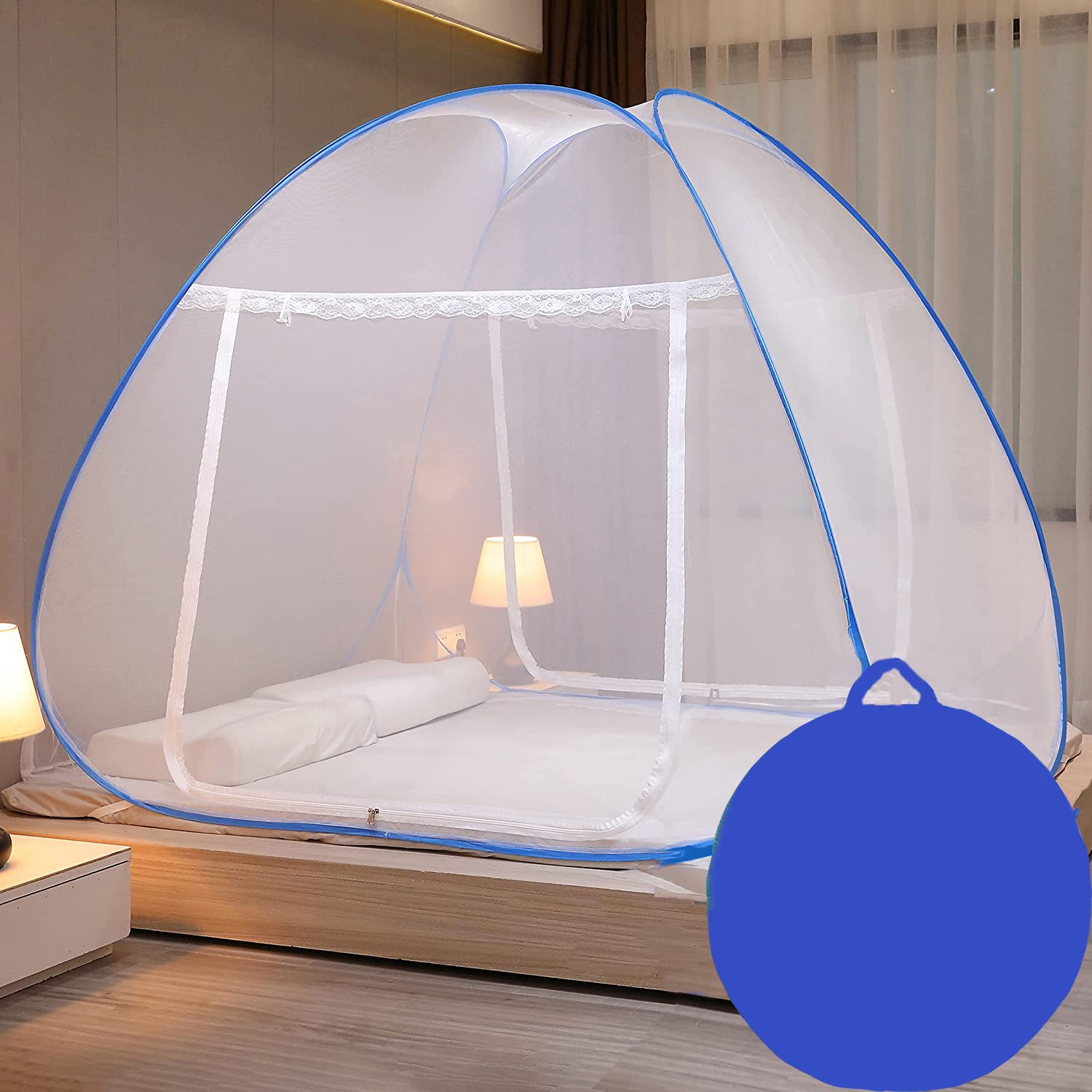 ALCIONO Mosquito Net for Double Bed,King Size Foldable Machardani Polyester,30GSM Strong Net,PVC Coated Corrosion Resistant Steel Wire-Blue (B08GG699KP) Amazon Price History, Amazon Price Tracker