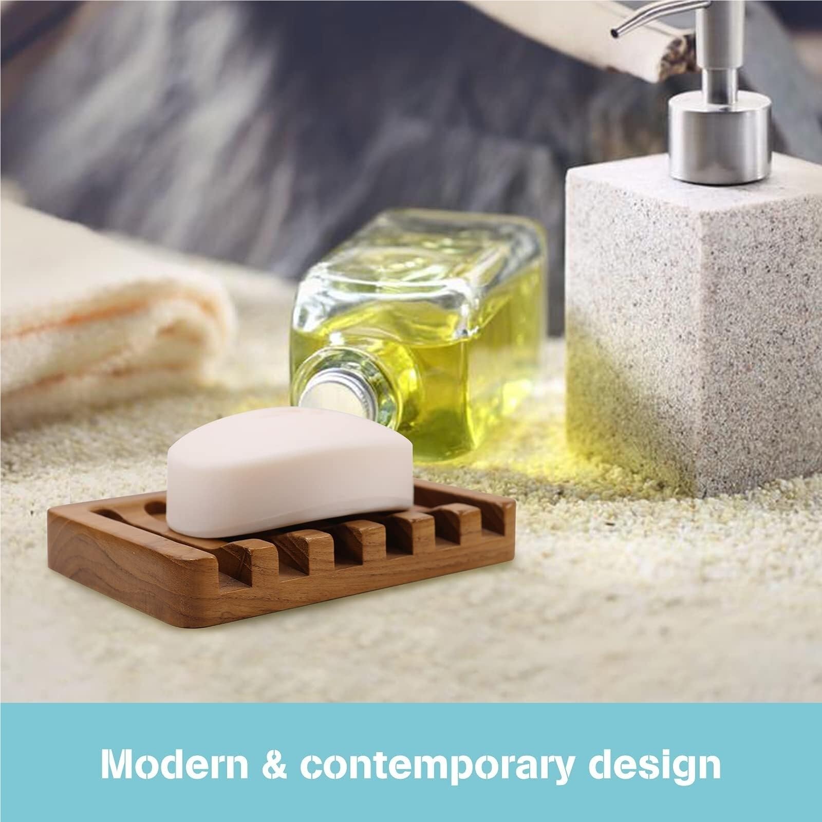Jaboneras Jabonera de Barra con diseño Cascada Inclinada, Madera Teca Nuevos artículos Esenciales para el hogar