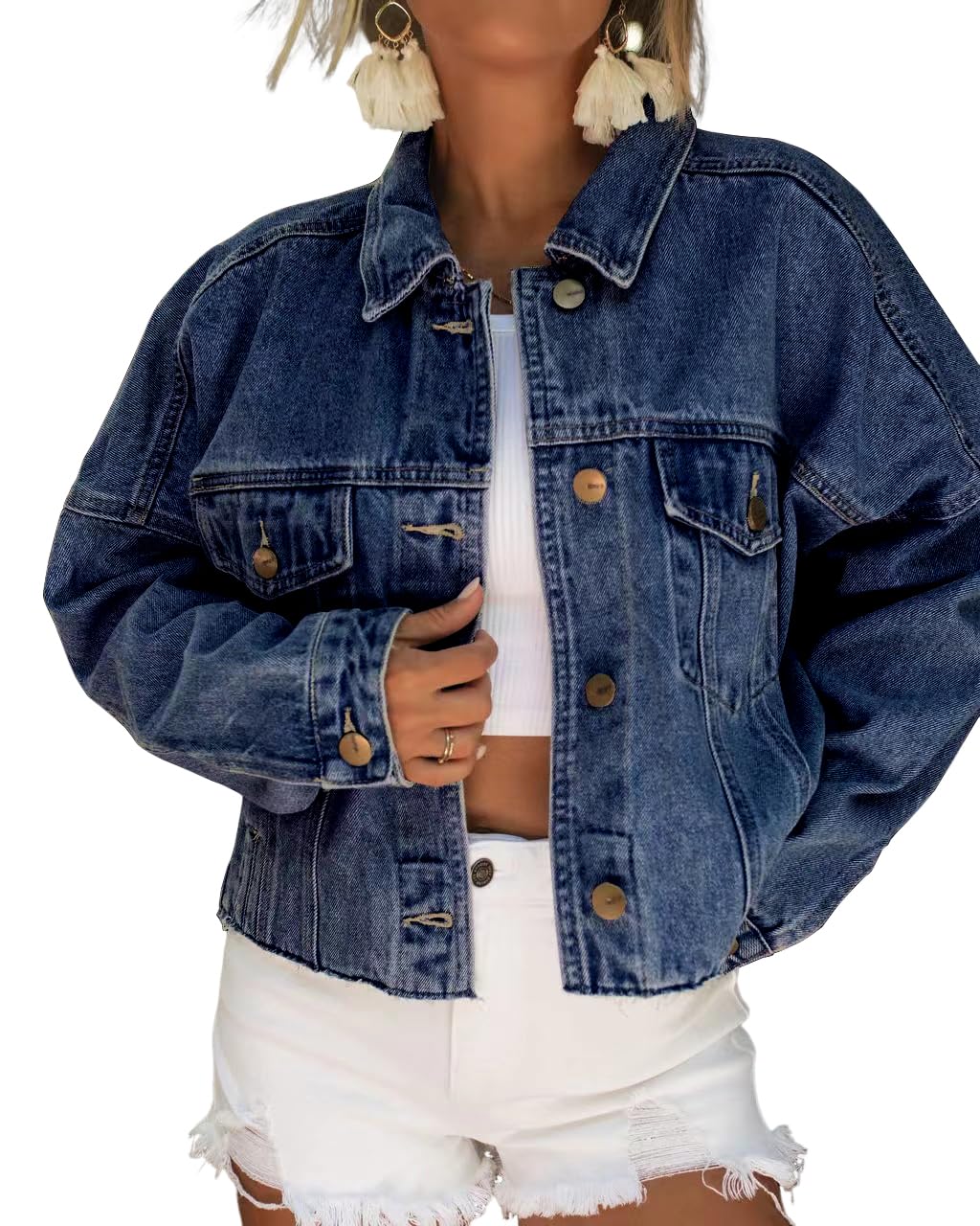 Necooer Denim Jeansjacke Distressed Authentics Damen Jeansjacke