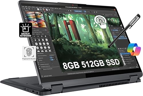 Lenovo IdeaPad Flex 5i - Laptop 2 en 1 (pantalla táctil FHD+ de 14 pulgadas, Intel Core i3-1215U, 8 GB de RAM, 512 GB SSD) convertible, huella