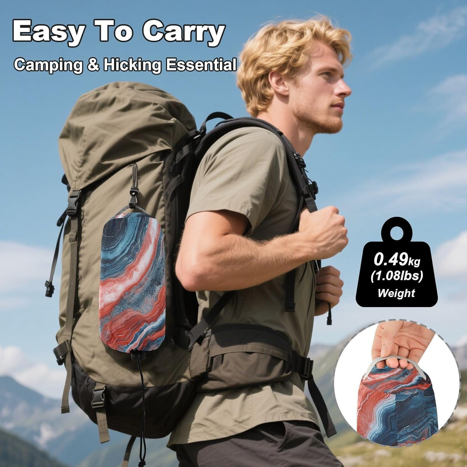 Red and Blue Marblexture Hammocks with Hanging Rope Swing Hammock for Camping & Hiking Essential